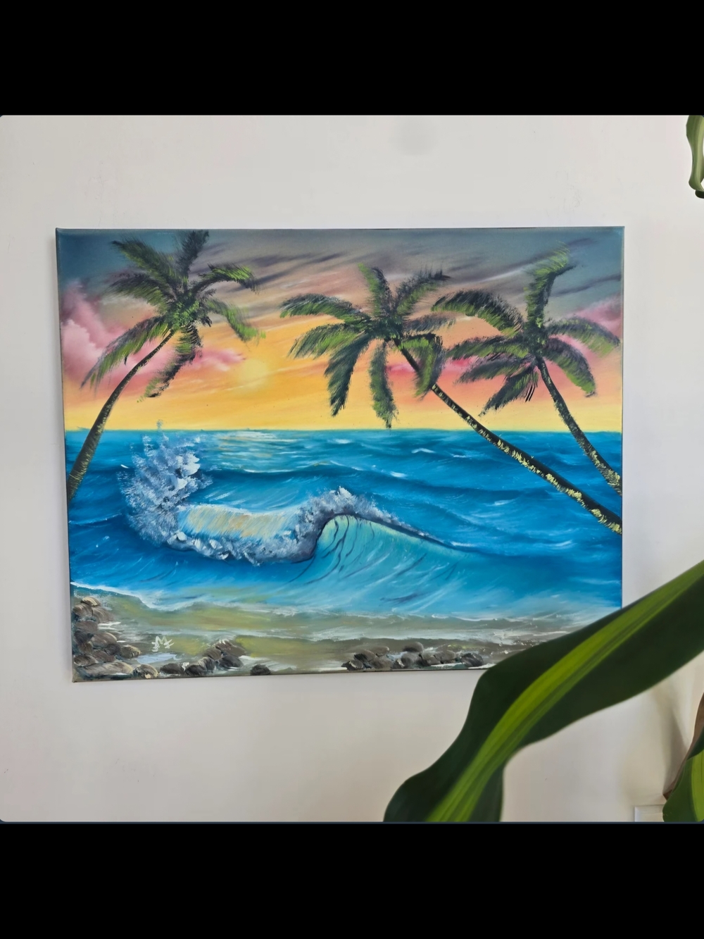 Tropical Sunset Ocean Canvas Wall Art - Blue, Yellow, Pink - Picture 2 of 5
